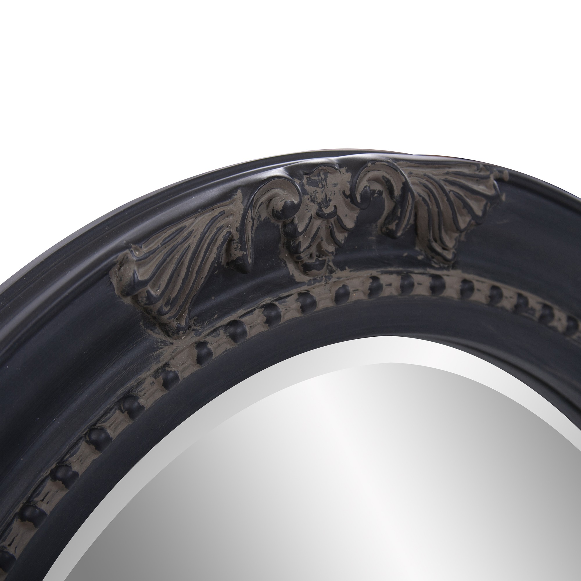 Oval Antiqued Black Wood Frame Mirror - Image 5