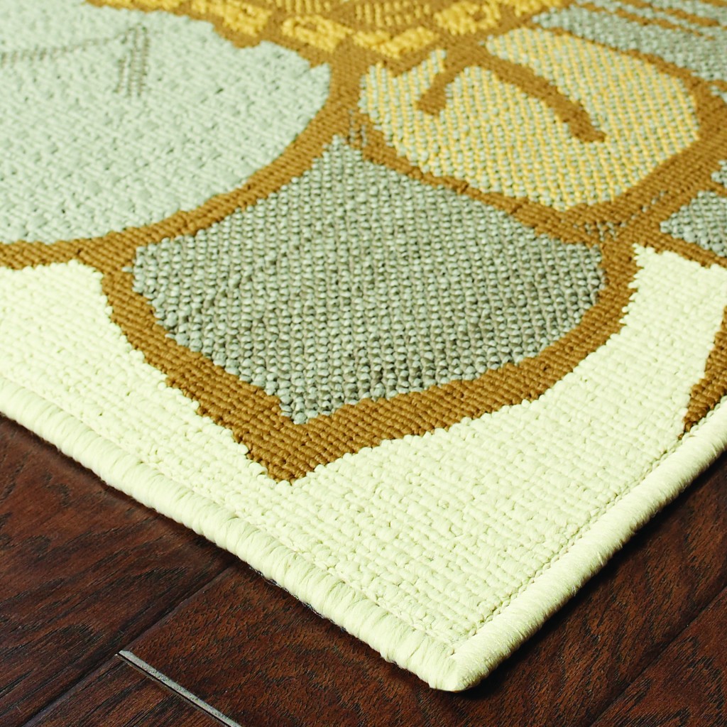 8' Ivory Gray Large Floral Blooms Indoor Outdoor Runner Rug - Image 2