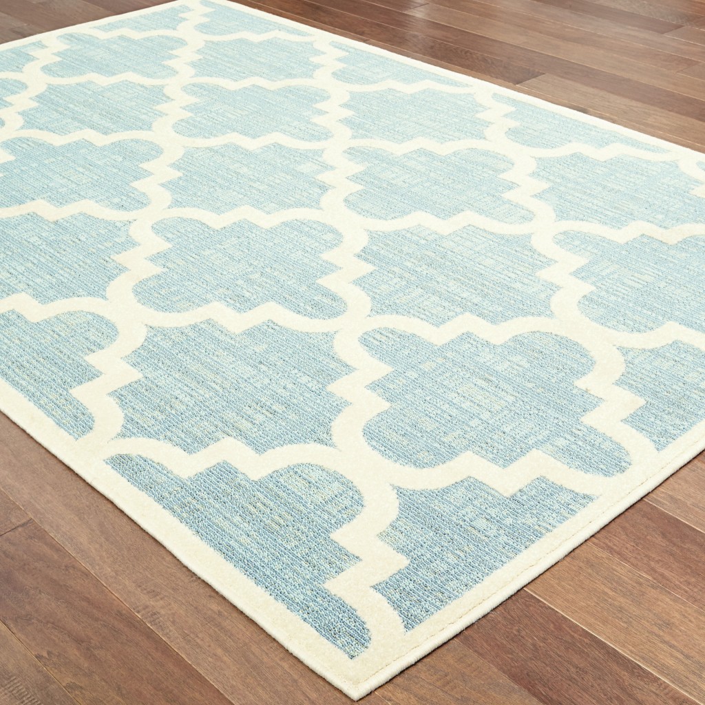 6' x 9' Blue Ivory Machine Woven Geometric Indoor or Outdoor Area Rug - Image 3