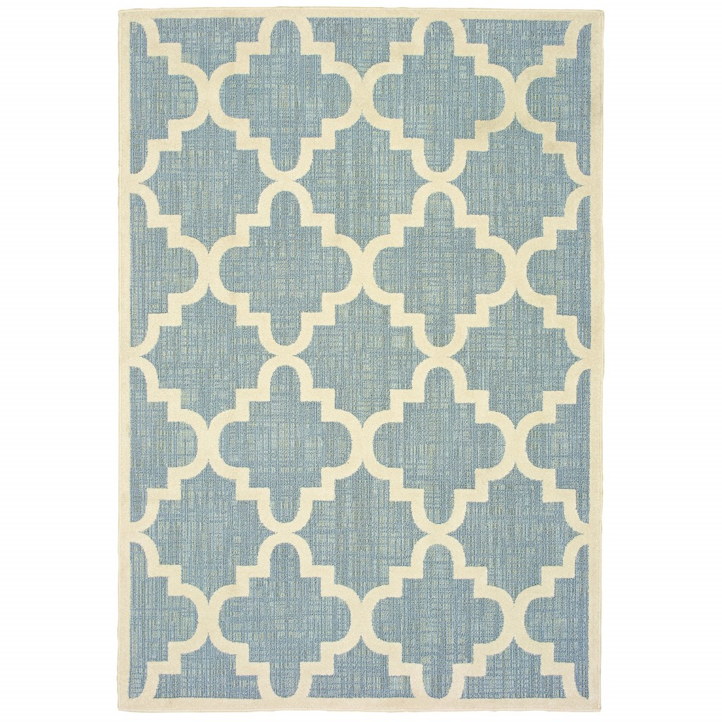 6' x 9' Blue Ivory Machine Woven Geometric Indoor or Outdoor Area Rug - Image 4