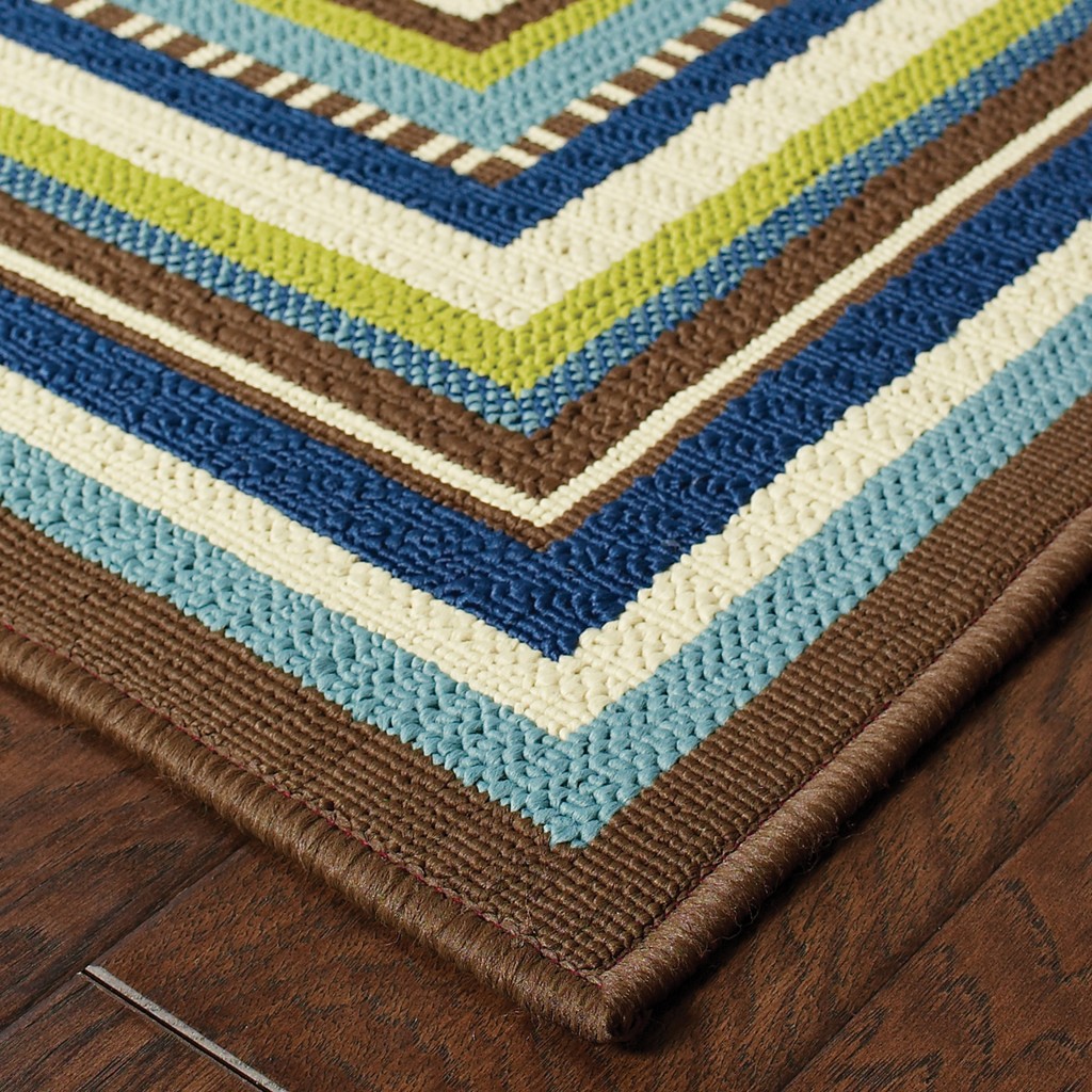 3' x 5' Ivory Mediterranean Blue and Lime Border Indoor Outdoor Area Rug - Image 2