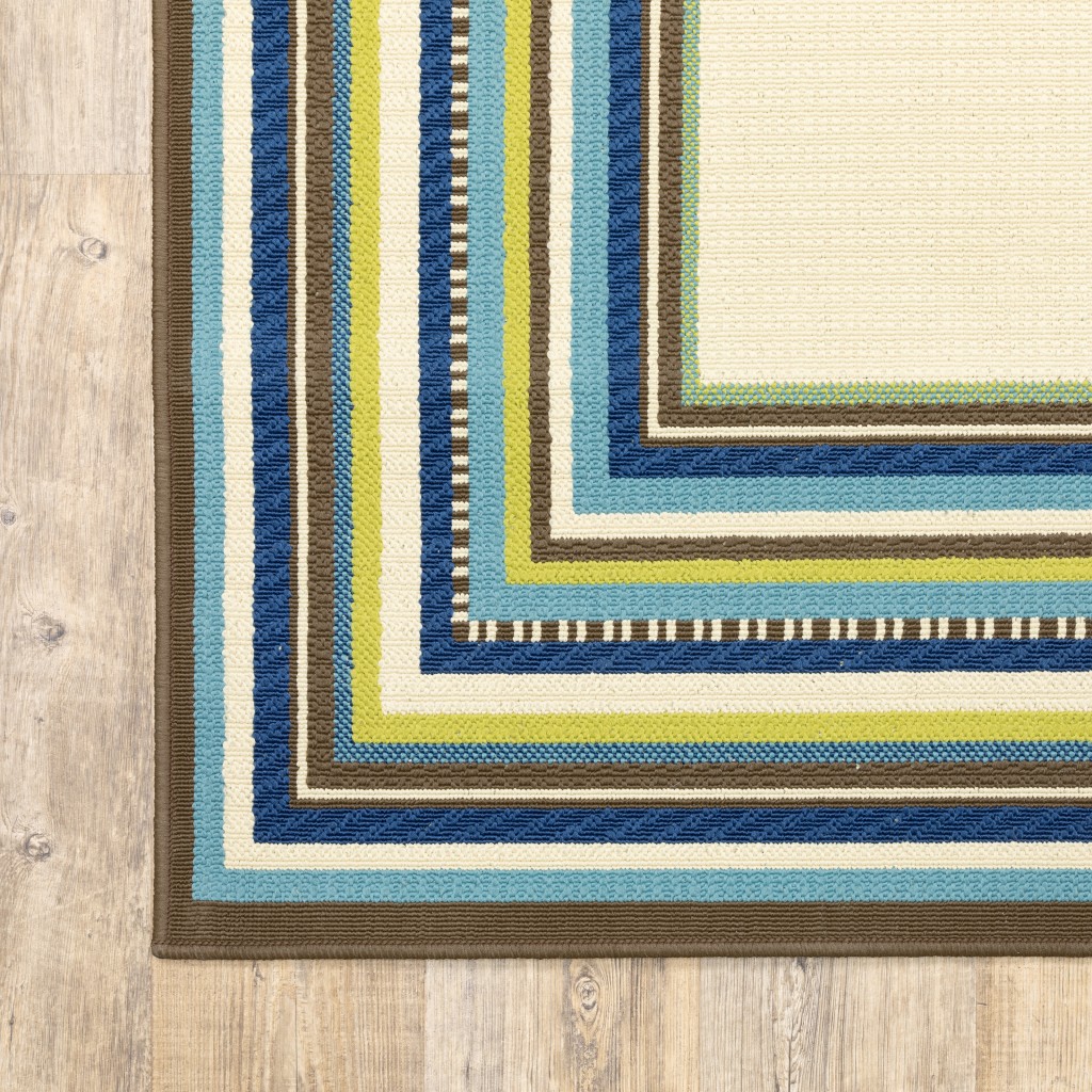 4' x 6' Ivory Mediterranean Blue and Lime Border Indoor Outdoor Area Rug - Image 3