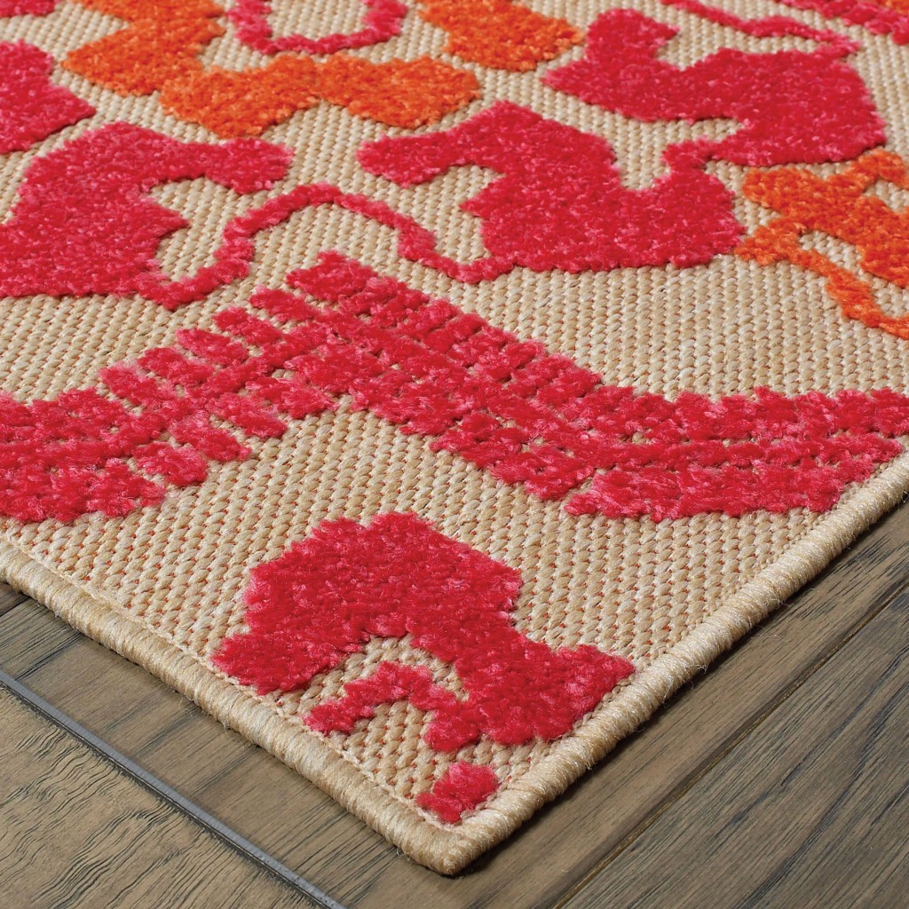 6' x 9' Pink and Orange Medallion Indoor Outdoor Area Rug - Image 2