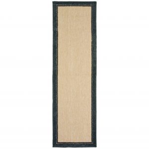 8' Sand and Black Border Indoor Outdoor Runner Rug