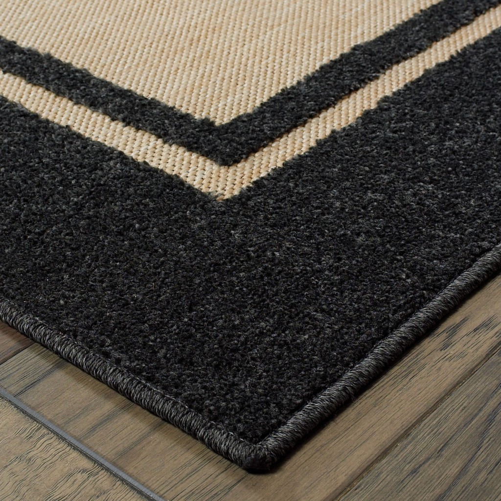 6' x 9' Sand and Black Border Indoor Outdoor Area Rug - Image 2