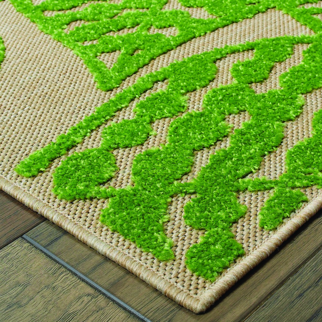 3' x 6' Sand and Lime Green Leaves Indoor Outdoor Area Rug - Image 2