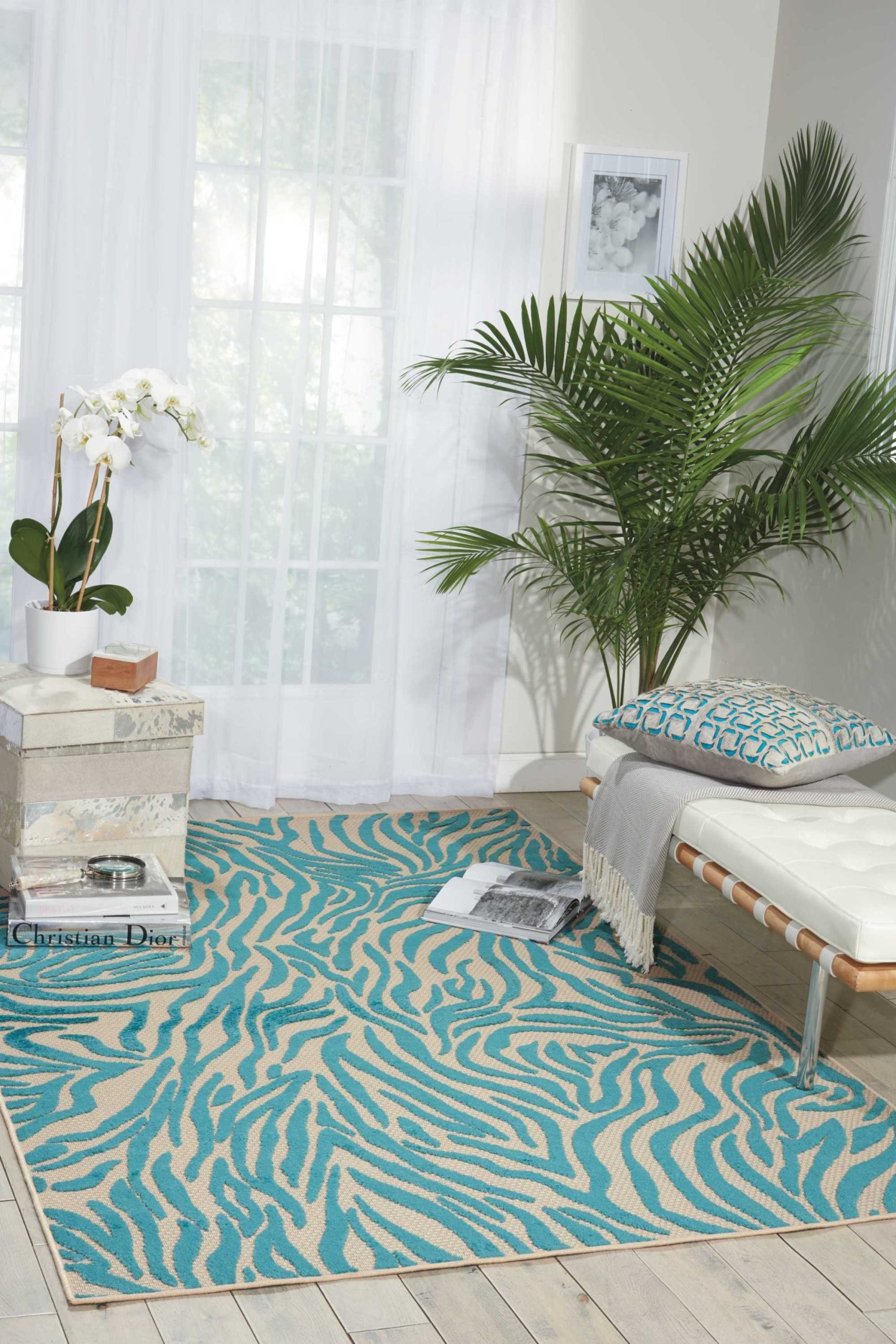4' x 6' Aqua Abstract Indoor Outdoor Area Rug - Image 3