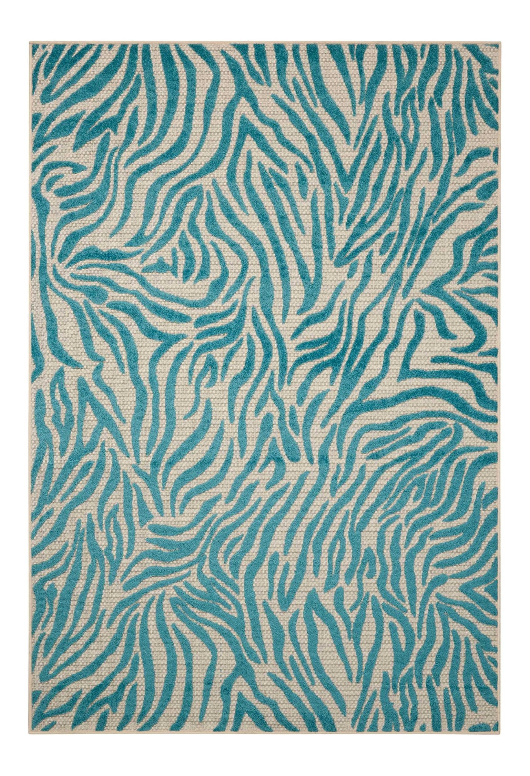 4' x 6' Aqua Abstract Indoor Outdoor Area Rug - Image 5