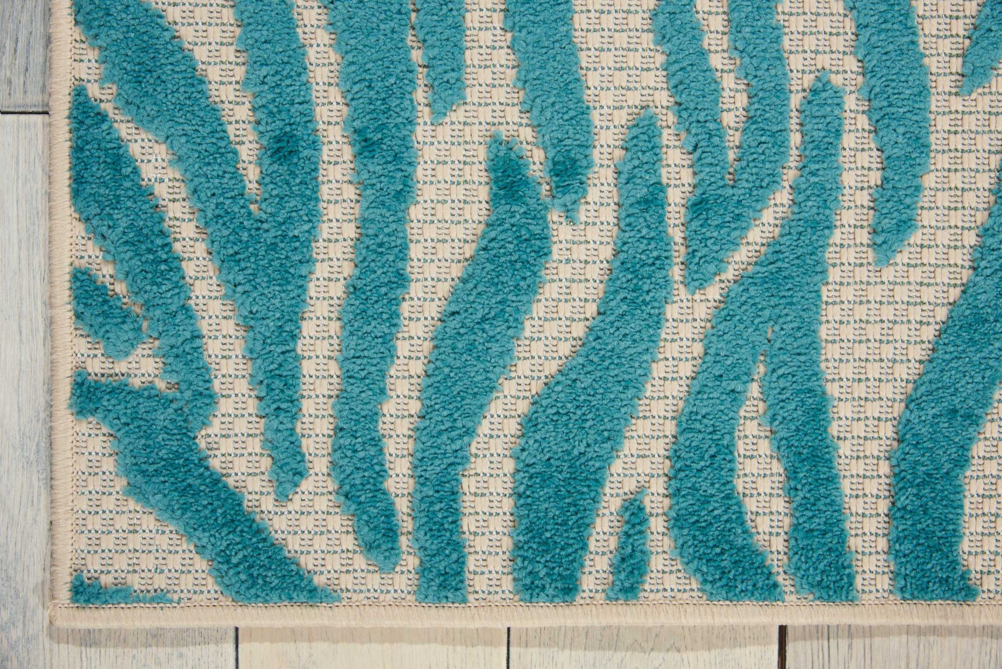 5' x 7' Aqua Abstract Indoor Outdoor Area Rug - Image 2
