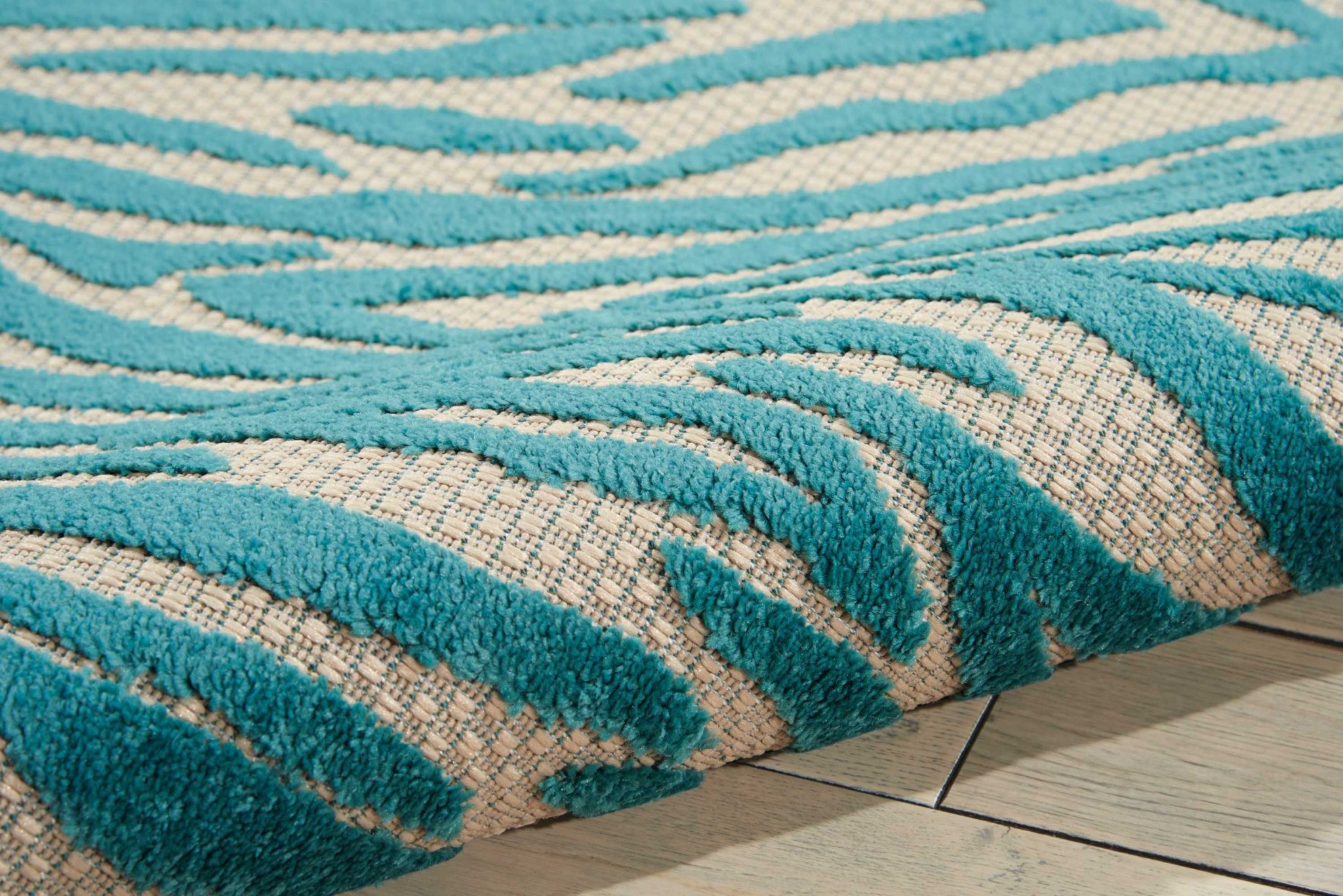 5' x 7' Aqua Abstract Indoor Outdoor Area Rug - Image 3