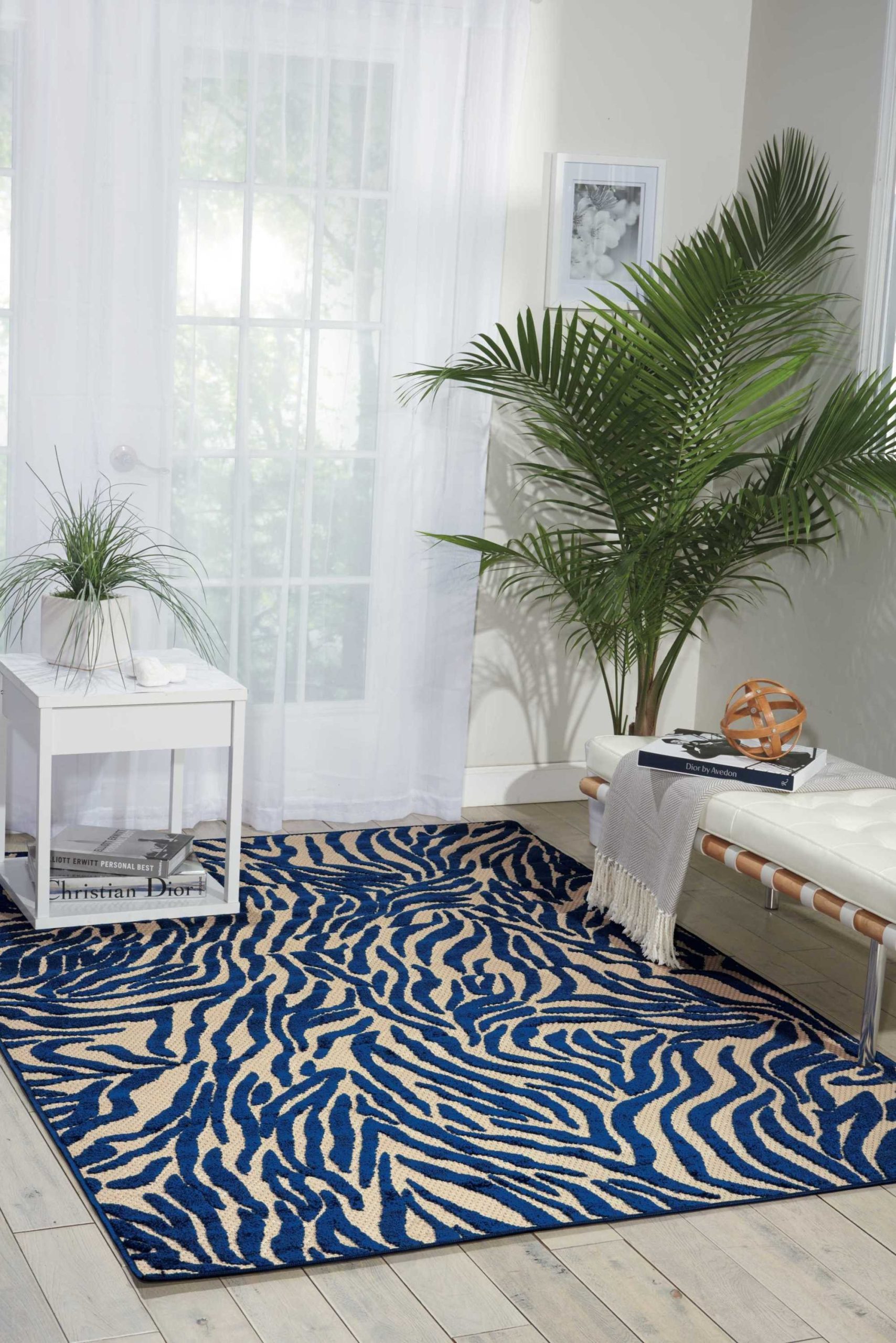5?x 8?Navy Zebra Pattern Indoor Outdoor Area Rug - Image 4