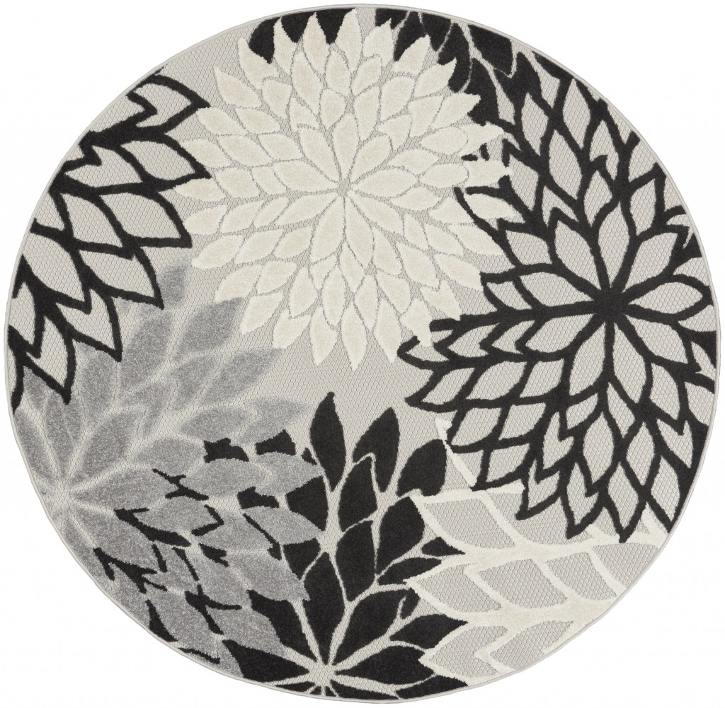 4?Round Black Gray White Indoor Outdoor Area Rug