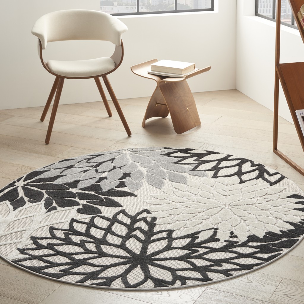 4?Round Black Gray White Indoor Outdoor Area Rug - Image 2