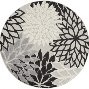 5?Round Black Gray White Indoor Outdoor Area Rug