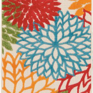 2?x 12?Green Floral Indoor Outdoor Runner Rug