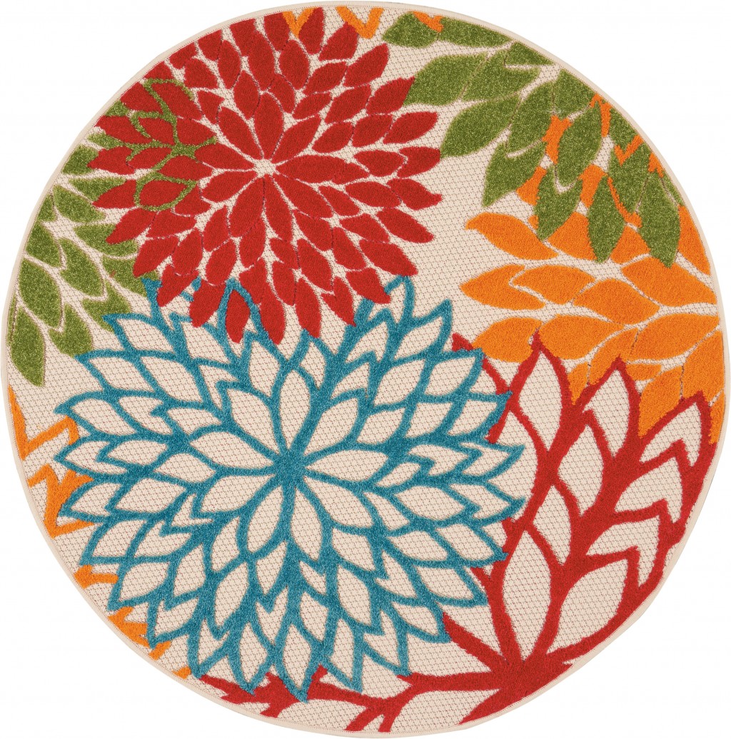 4?Round Green Floral Indoor Outdoor Area Rug