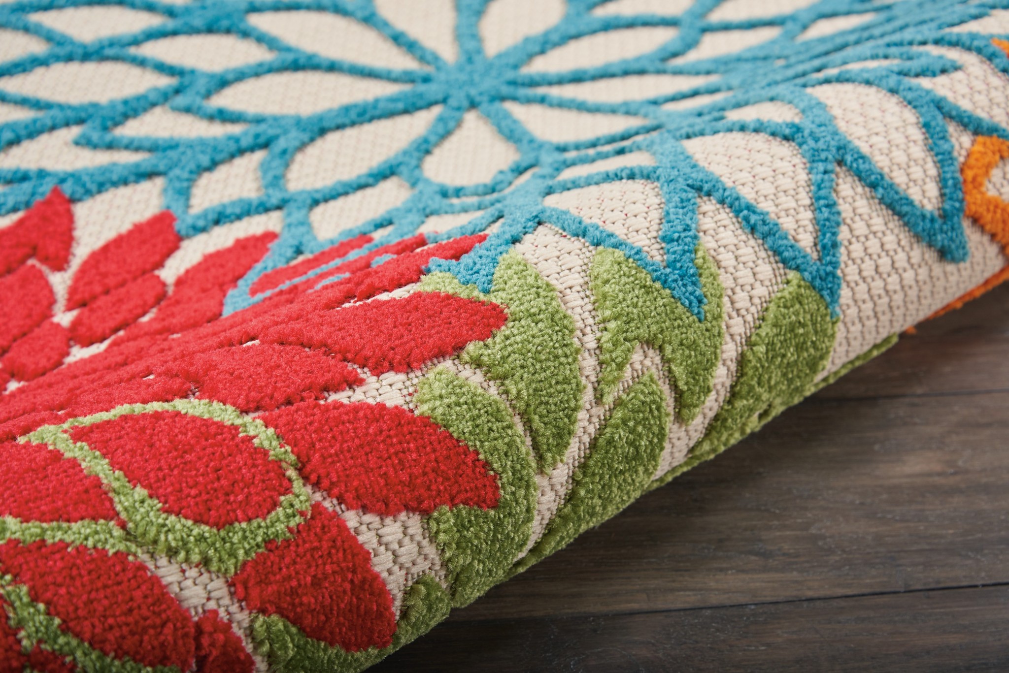 4?Round Green Floral Indoor Outdoor Area Rug - Image 3