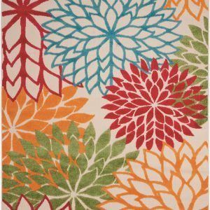 5?x 8?Green Floral Indoor Outdoor Area Rug