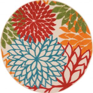 5?Round Green Floral Indoor Outdoor Area Rug