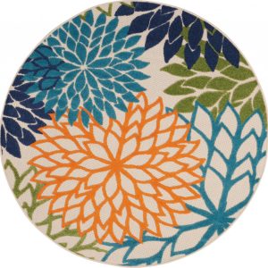 5?Round Orange Floral Outdoor Area Rug