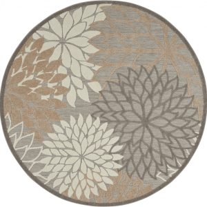 5?Round Natural and Gray Indoor Outdoor Area Rug