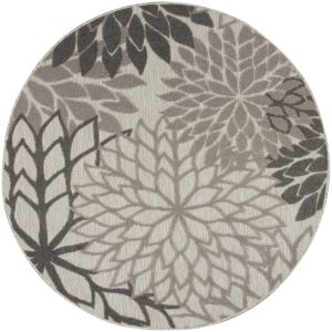 5?Round Silver and Gray Indoor Outdoor Area Rug