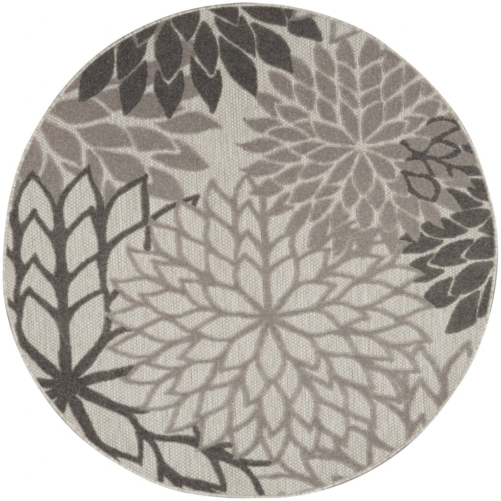 5?Round Silver and Gray Indoor Outdoor Area Rug