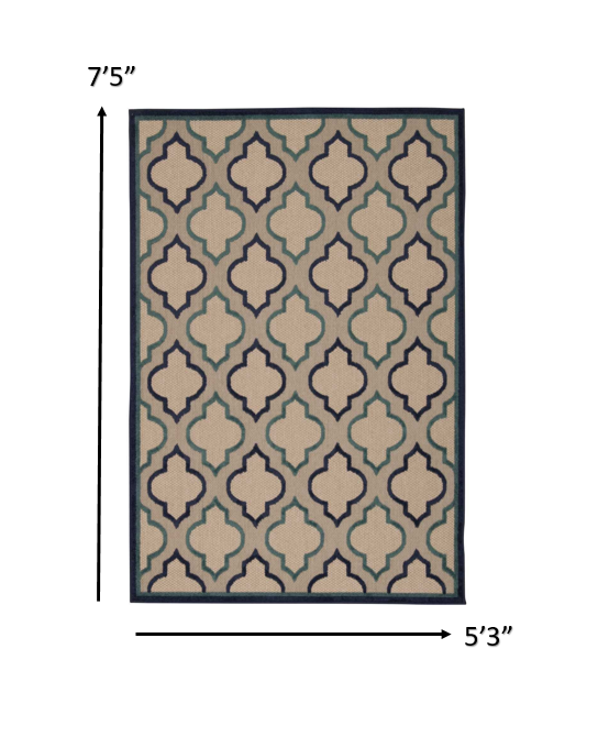 5?x 8?Navy Blue Trellis Indoor Outdoor Area Rug - Image 5