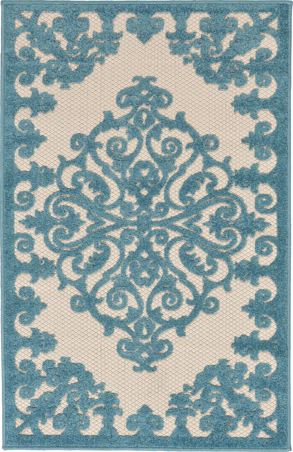 3?x 4?Aqua Medallion Indoor Outdoor Area Rug