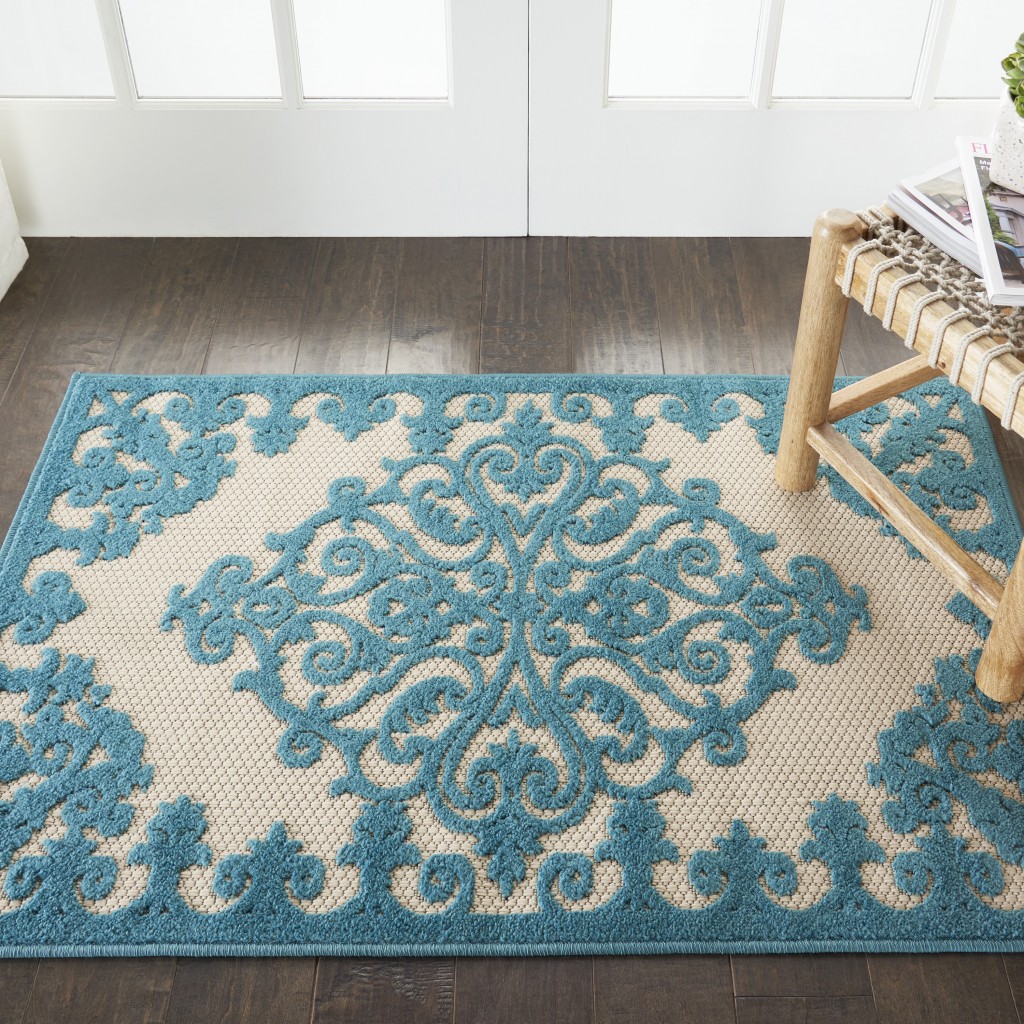 3?x 4?Aqua Medallion Indoor Outdoor Area Rug - Image 4