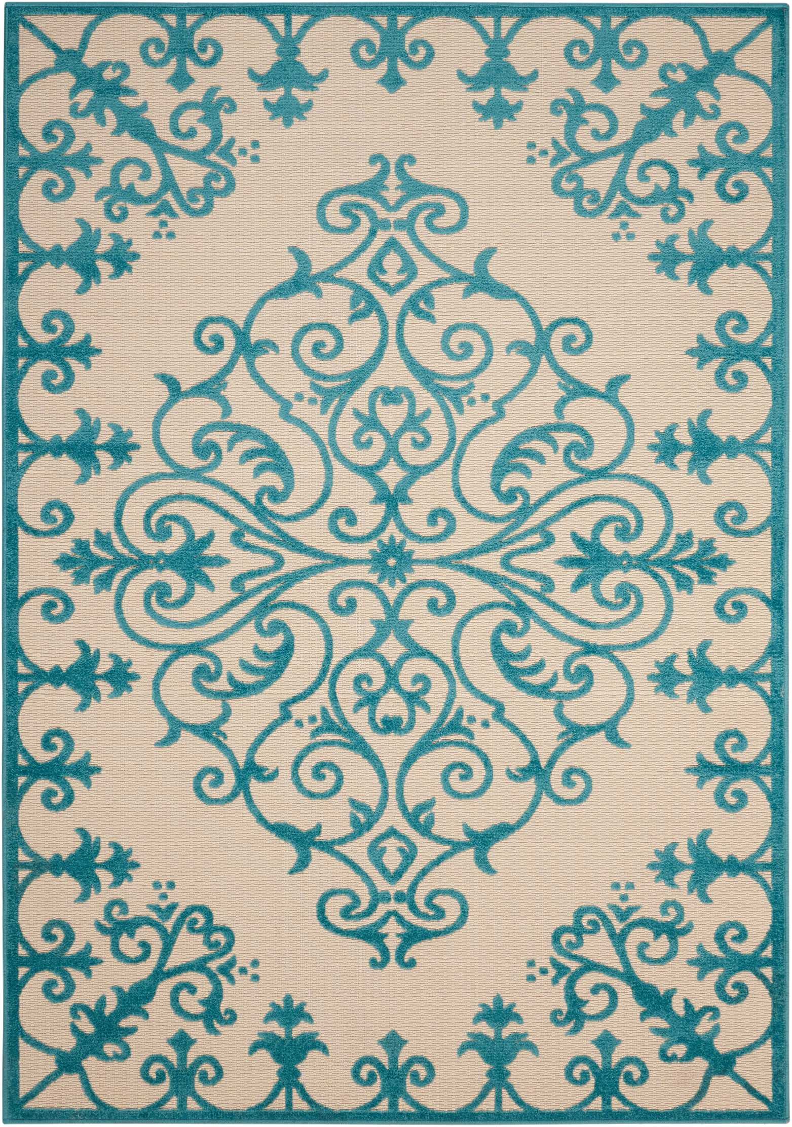 4?x 6?Aqua Medallion Indoor Outdoor Area Rug