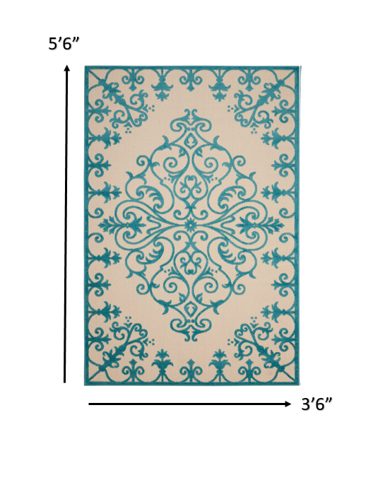 4?x 6?Aqua Medallion Indoor Outdoor Area Rug - Image 5
