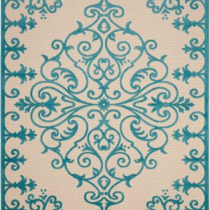 5?x 8?Aqua Medallion Indoor Outdoor Area Rug