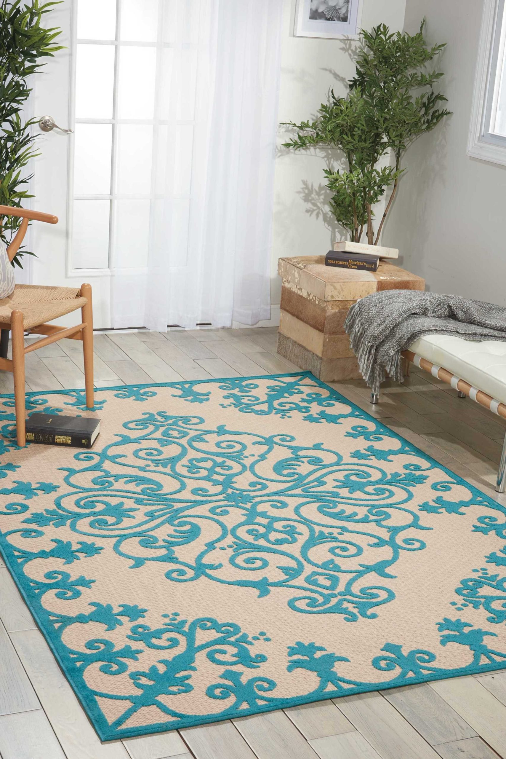 5?x 8?Aqua Medallion Indoor Outdoor Area Rug - Image 4