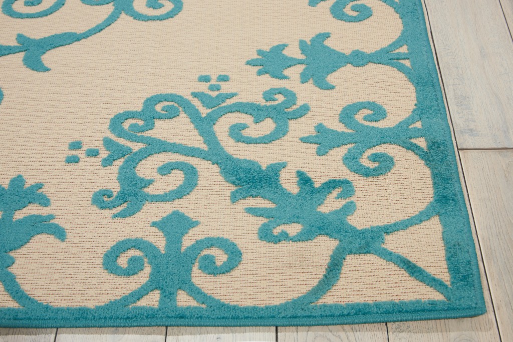 5?x 8?Aqua Medallion Indoor Outdoor Area Rug - Image 5