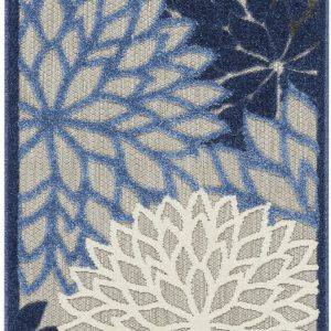2?x 8?Blue Large Floral Indoor Outdoor Runner Rug