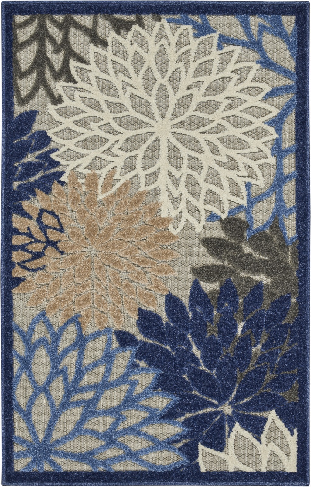 3?x 4?Blue Large Floral Indoor Outdoor Area Rug