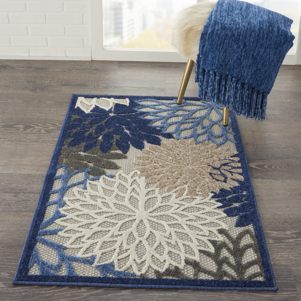 3?x 4?Blue Large Floral Indoor Outdoor Area Rug - Image 4