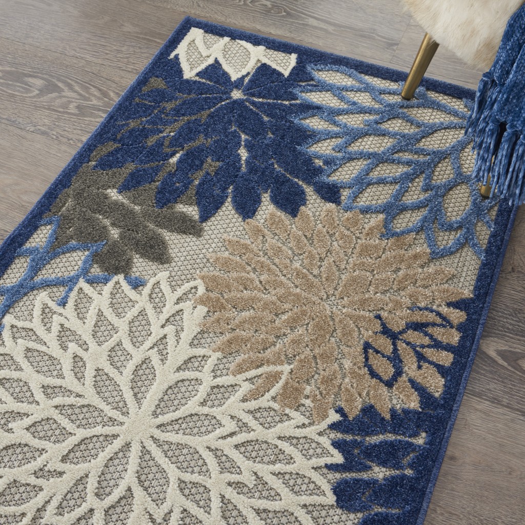 3?x 4?Blue Large Floral Indoor Outdoor Area Rug - Image 5