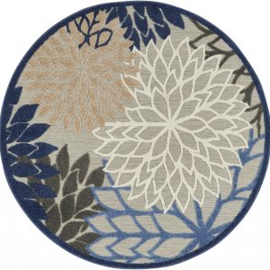 4?Round Blue Large Floral Indoor Outdoor Area Rug
