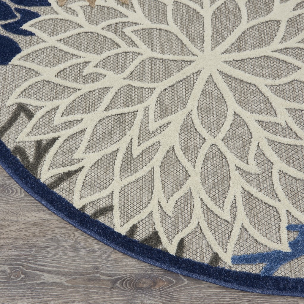 5?Round Blue Large Floral Indoor Outdoor Area Rug - Image 2