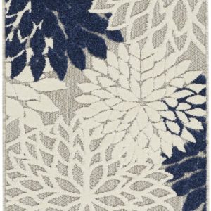 2?x 12?Ivory and Navy Indoor Outdoor Runner Rug