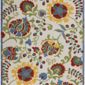 5?x 8?Ivory Multi Floral Indoor Outdoor Area Rug