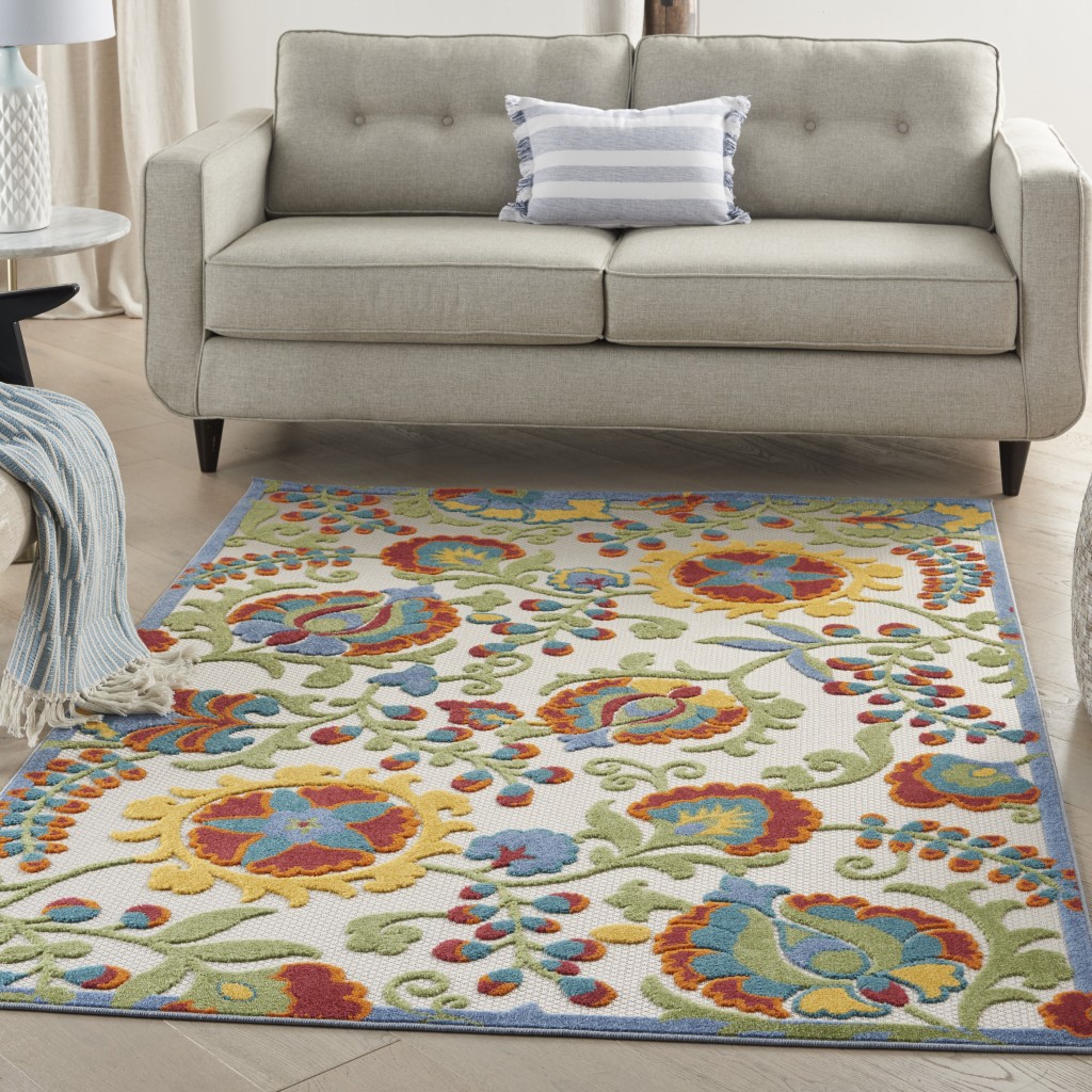 5?x 8?Ivory Multi Floral Indoor Outdoor Area Rug - Image 4