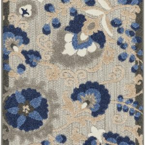 2?x 8?Natural and Blue Indoor Outdoor Runner Rug