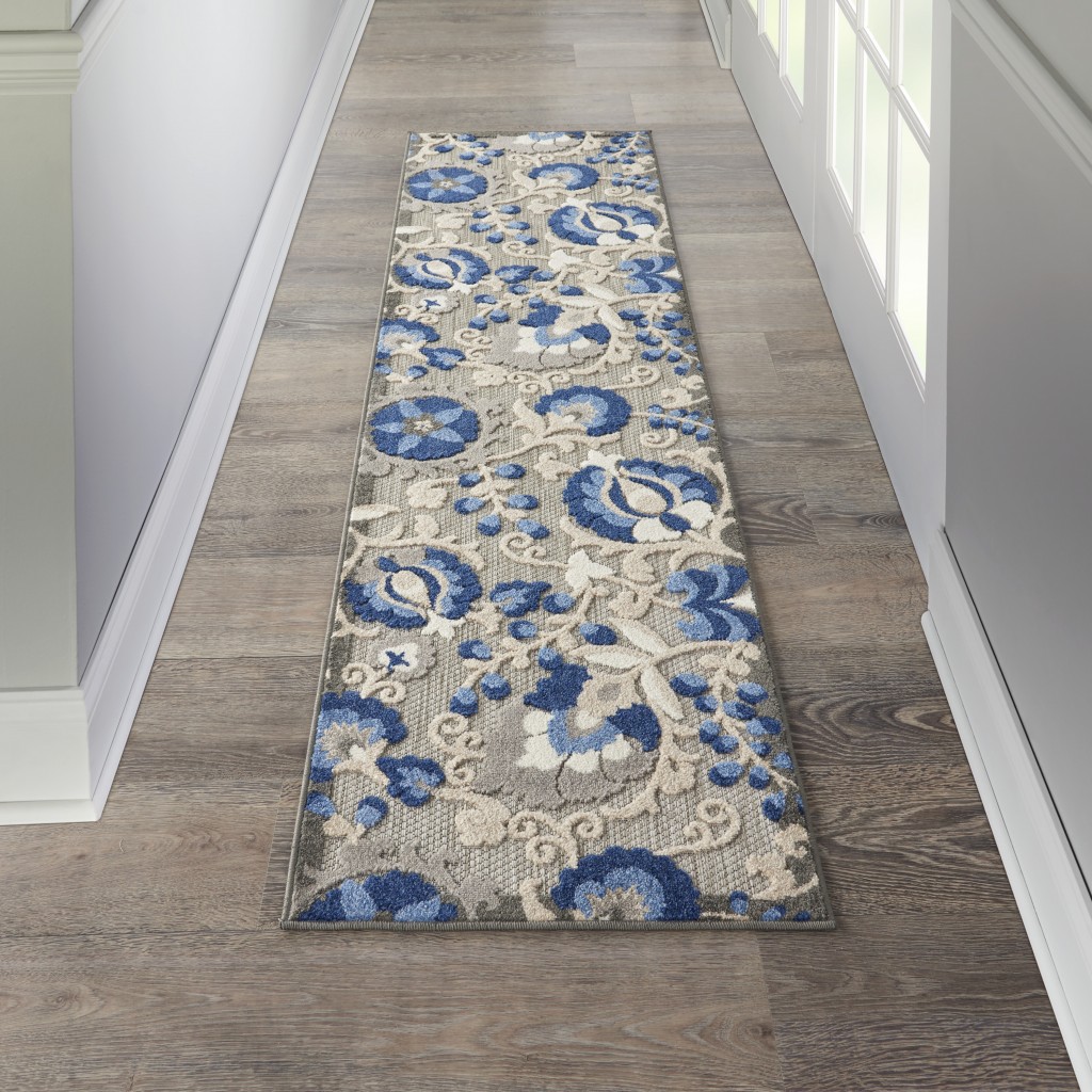 2?x 10?Natural and Blue Indoor Outdoor Runner Rug - Image 4