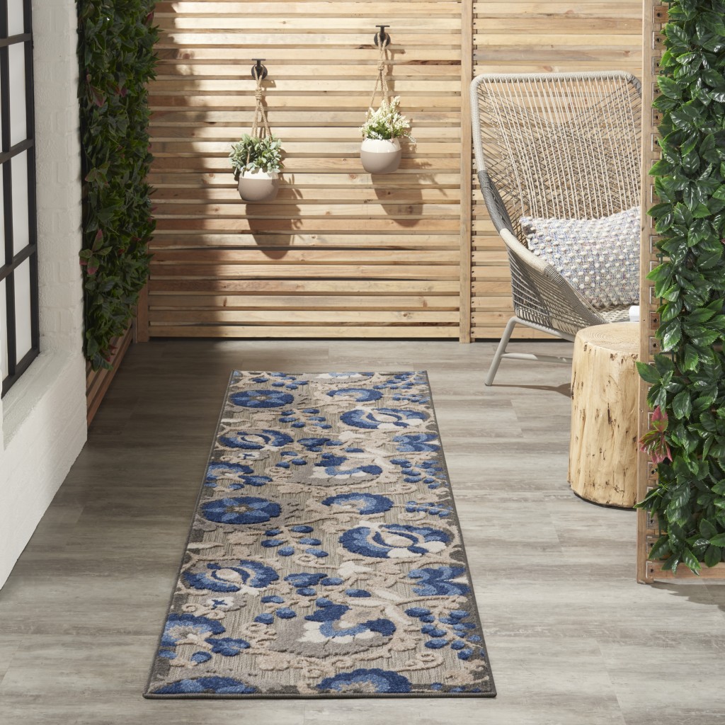 2?x 10?Natural and Blue Indoor Outdoor Runner Rug - Image 5