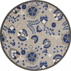 4?Round Natural and Blue Indoor Outdoor Area Rug