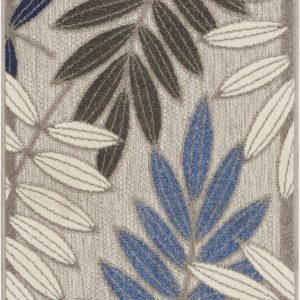 2?x 6?Gray and Blue Leaves Indoor Outdoor Runner Rug