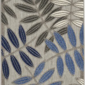 3?x 4?Gray and Blue Leaves Indoor Outdoor Area Rug